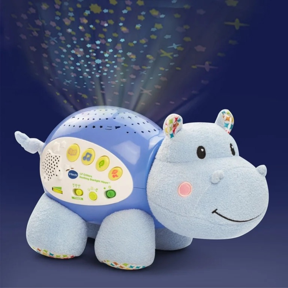 Like New Vtech Blue Plush Hippo, projects Star shaped lights